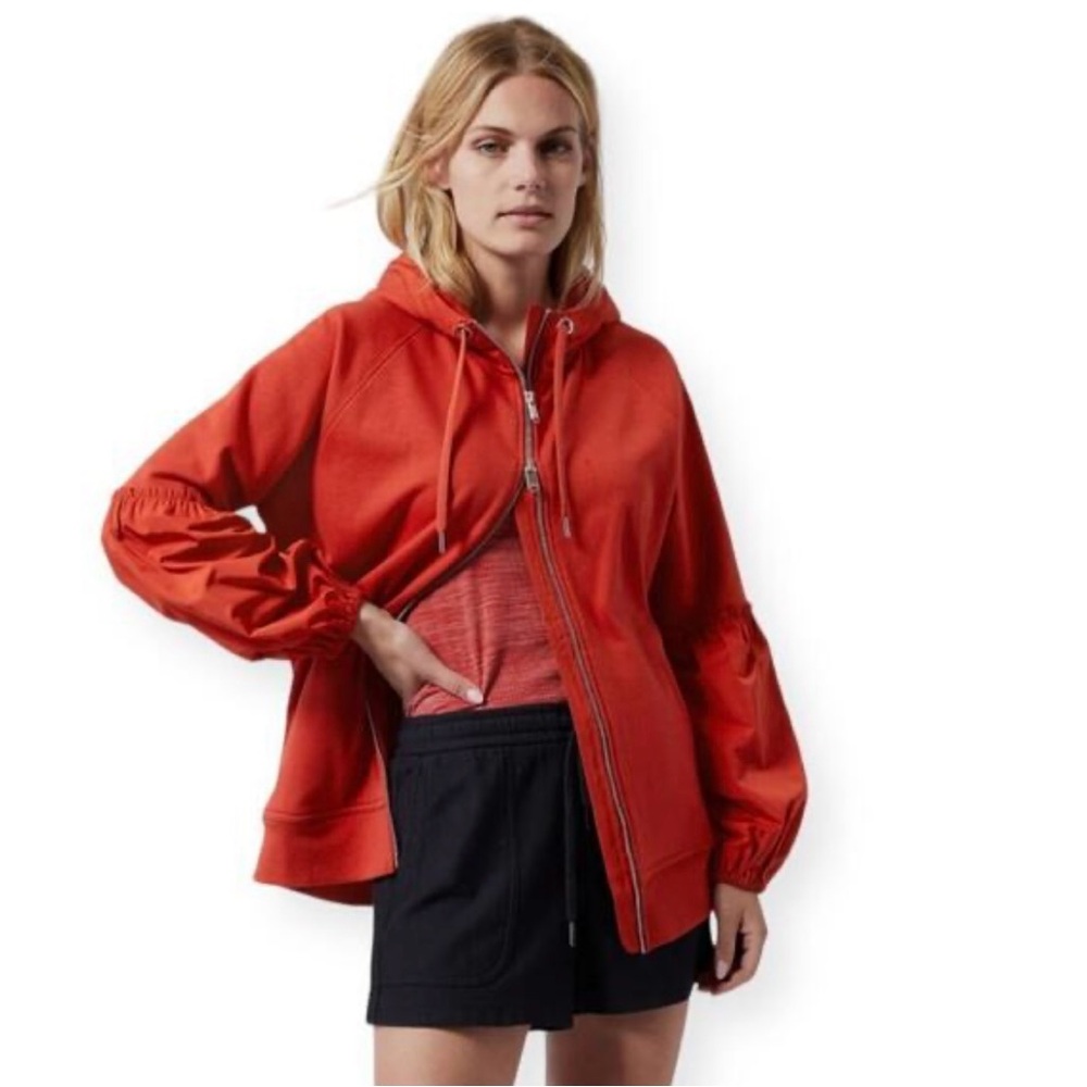Athleta Women's Vibrant Red On my way Triumph hoodie. Double zip.